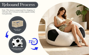 English Elm Small Soccer Ball Bean Bag Flannel Lounge Chair with Memory Foam Fill for Teen Rooms Black+Beige W3737P557641