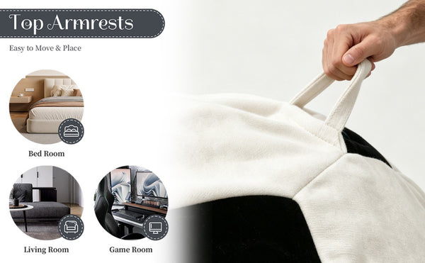 English Elm Small Soccer Ball Bean Bag Flannel Lounge Chair with Memory Foam Fill for Teen Rooms Black+Beige W3737P557641