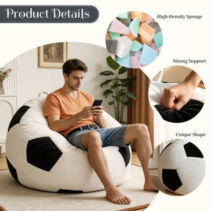 English Elm Small Soccer Ball Bean Bag Flannel Lounge Chair with Memory Foam Fill for Teen Rooms Black+Beige W3737P557641