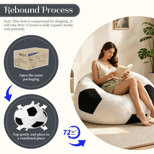English Elm Small Soccer Ball Bean Bag Flannel Lounge Chair with Memory Foam Fill for Teen Rooms Black+Beige W3737P557641