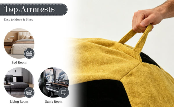 English Elm Small Soccer Ball Bean Bag Flannel Lounge Chair with Memory Foam Fill for Teen Rooms Yellow+Black W3737P557642