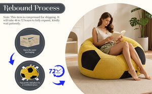 English Elm Small Soccer Ball Bean Bag Flannel Lounge Chair with Memory Foam Fill for Teen Rooms Yellow+Black W3737P557642