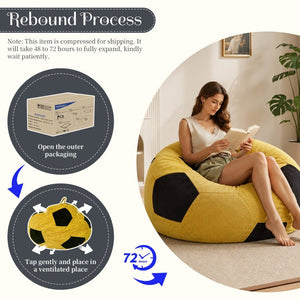 English Elm Small Soccer Ball Bean Bag Flannel Lounge Chair with Memory Foam Fill for Teen Rooms Yellow+Black W3737P557642