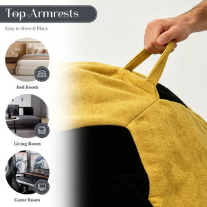 English Elm Small Soccer Ball Bean Bag Flannel Lounge Chair with Memory Foam Fill for Teen Rooms Yellow+Black W3737P557642