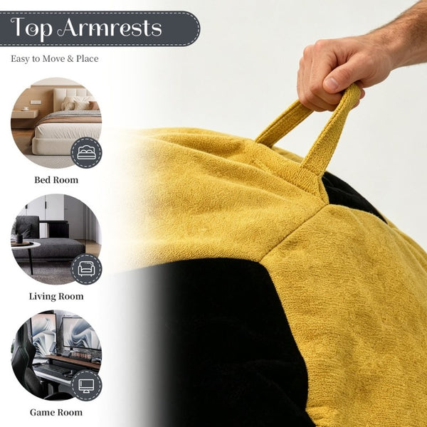 English Elm Small Soccer Ball Bean Bag Flannel Lounge Chair with Memory Foam Fill for Teen Rooms Yellow+Black W3737P557642