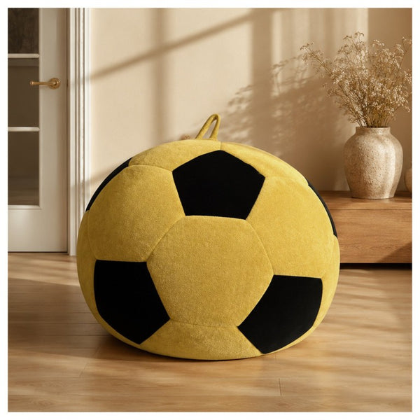 English Elm Small Soccer Ball Bean Bag Flannel Lounge Chair with Memory Foam Fill for Teen Rooms Yellow+Black W3737P557642