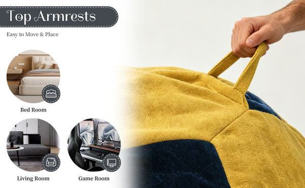 English Elm Small Soccer Ball Bean Bag Flannel Lounge Chair with Memory Foam Fill for Teen Rooms Blue+Yellow W3737P557643