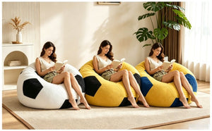 English Elm Small Soccer Ball Bean Bag Flannel Lounge Chair with Memory Foam Fill for Teen Rooms Blue+Yellow W3737P557643
