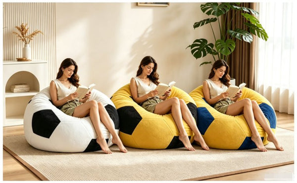 English Elm Small Soccer Ball Bean Bag Flannel Lounge Chair with Memory Foam Fill for Teen Rooms Blue+Yellow W3737P557643