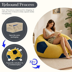English Elm Small Soccer Ball Bean Bag Flannel Lounge Chair with Memory Foam Fill for Teen Rooms Blue+Yellow W3737P557643