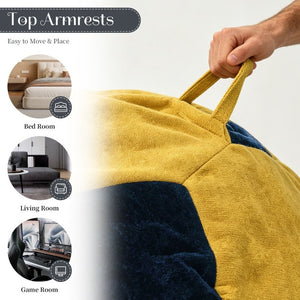 English Elm Small Soccer Ball Bean Bag Flannel Lounge Chair with Memory Foam Fill for Teen Rooms Blue+Yellow W3737P557643