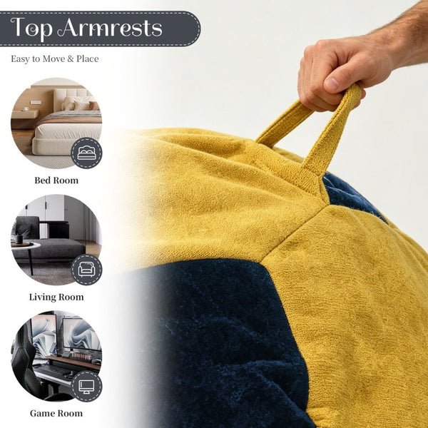 English Elm Small Soccer Ball Bean Bag Flannel Lounge Chair with Memory Foam Fill for Teen Rooms Blue+Yellow W3737P557643