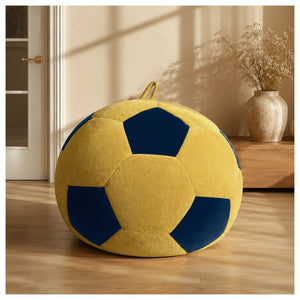 English Elm Small Soccer Ball Bean Bag Flannel Lounge Chair with Memory Foam Fill for Teen Rooms Blue+Yellow W3737P557643