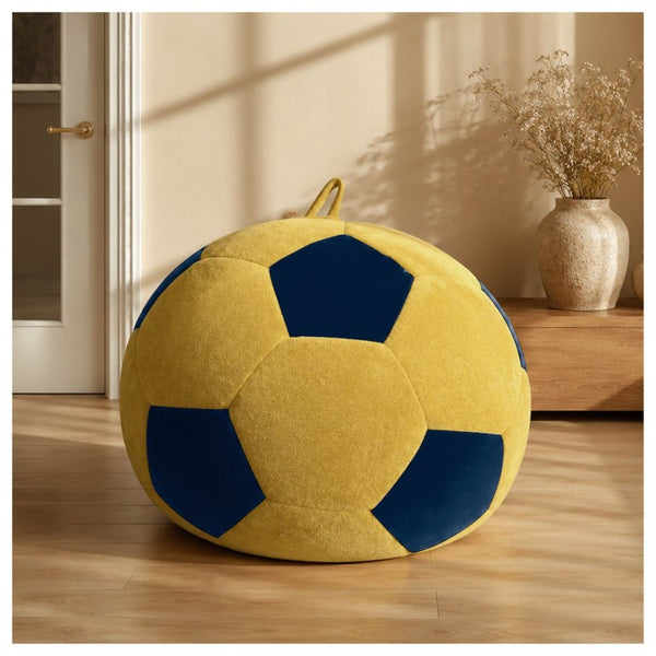 English Elm Small Soccer Ball Bean Bag Flannel Lounge Chair with Memory Foam Fill for Teen Rooms Blue+Yellow W3737P557643