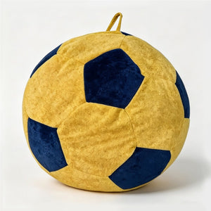 English Elm Small Soccer Ball Bean Bag Flannel Lounge Chair with Memory Foam Fill for Teen Rooms Blue+Yellow W3737P557643