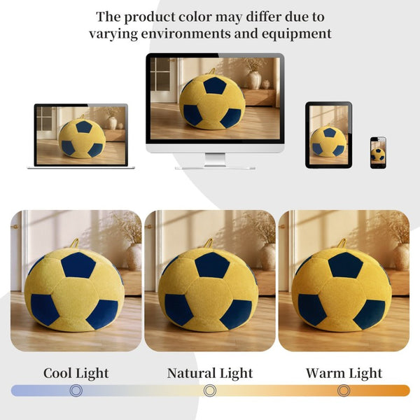 English Elm Small Soccer Ball Bean Bag Flannel Lounge Chair with Memory Foam Fill for Teen Rooms Blue+Yellow W3737P557643