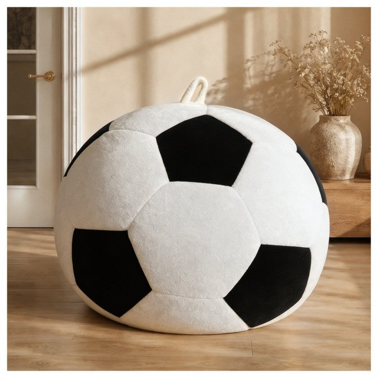 English Elm Big Soccer Ball Bean Bag Lounge Chair with Memory Foam Fill for Teen or Adult Rooms Black+Beige W3737P557645