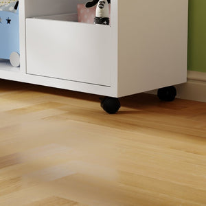English Elm Rolling Metal Storage Cabinet with Swivel Casters Open Cubbies and Drawer for Playrooms W3752P459099