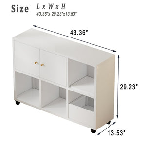 English Elm Rolling Metal Storage Cabinet with Swivel Casters Open Cubbies and Drawer for Playrooms W3752P459099