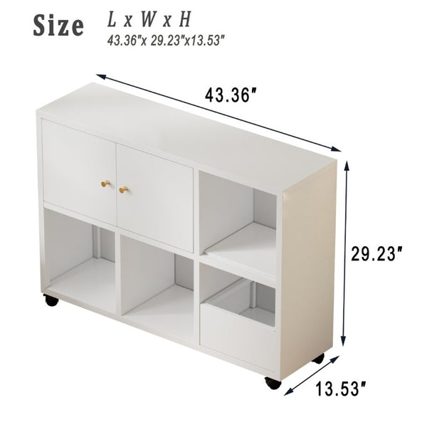 English Elm Rolling Metal Storage Cabinet with Swivel Casters Open Cubbies and Drawer for Playrooms W3752P459099