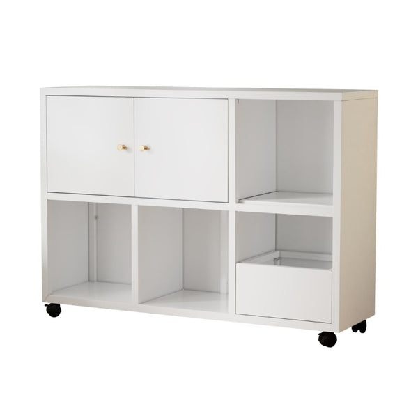 English Elm Rolling Metal Storage Cabinet with Swivel Casters Open Cubbies and Drawer for Playrooms W3752P459099