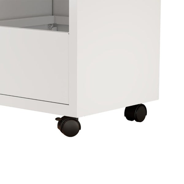 English Elm Rolling Metal Storage Cabinet with Swivel Casters Open Cubbies and Drawer for Playrooms W3752P459099