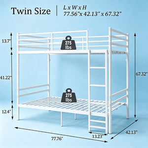 English Elm Metal Twin Over Bunk Bed Powder Coated Steel Frame for Kids and Dorm Rooms W3752P464092
