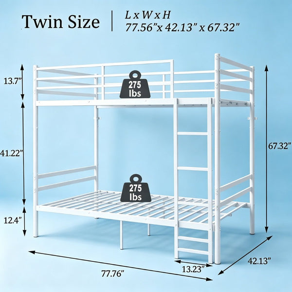 English Elm Metal Twin Over Bunk Bed Powder Coated Steel Frame for Kids and Dorm Rooms W3752P464092