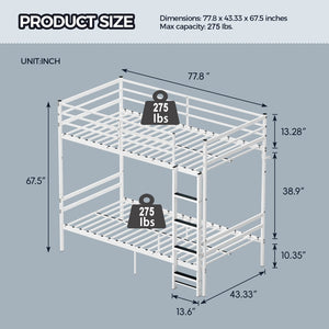 English Elm Metal Twin Over Bunk Bed Sturdy Steel Frame for Kids Dorms and Guest Rooms W3752P464164