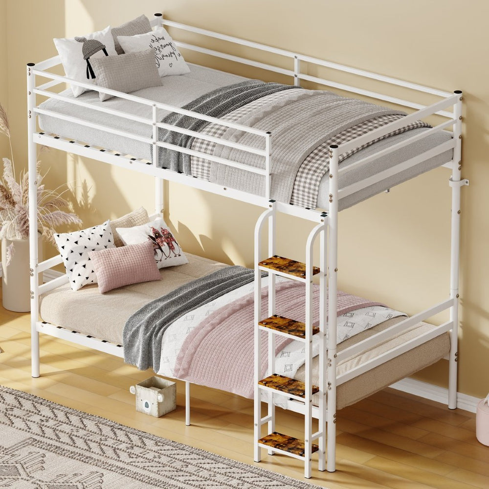 English Elm Bunk Beds Twin Over Metal Frame with Guardrails and Slats for Teens or Adults W3752P464300