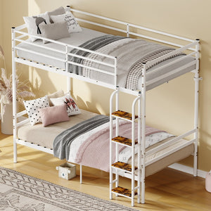 English Elm Bunk Beds Twin Over Metal Frame with Guardrails and Slats for Teens or Adults W3752P464300