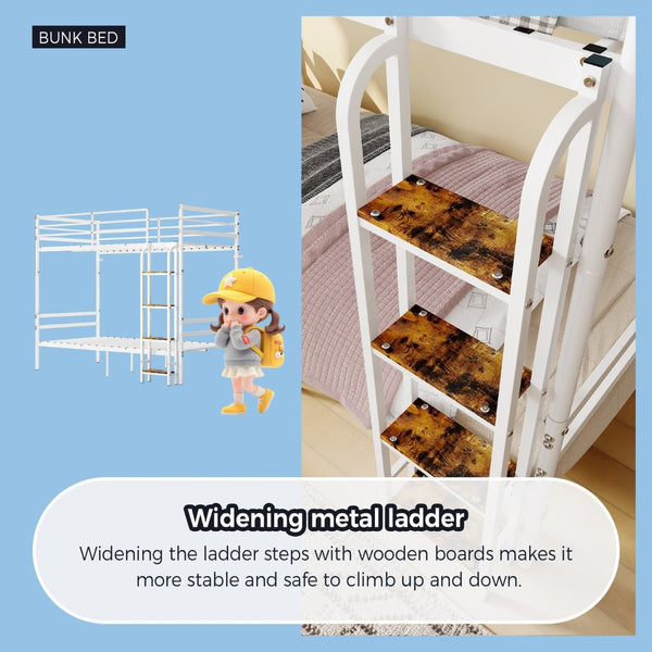 English Elm Bunk Beds Twin Over Metal Frame with Guardrails and Slats for Teens or Adults W3752P464300
