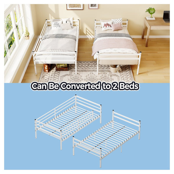 English Elm Bunk Beds Twin Over Metal Frame with Guardrails and Slats for Teens or Adults W3752P464300