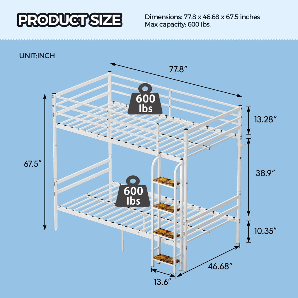 English Elm Bunk Beds Twin Over Metal Frame with Guardrails and Slats for Teens or Adults W3752P464300