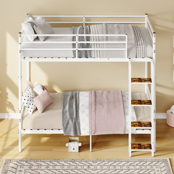 English Elm Bunk Beds Twin Over Metal Frame with Guardrails and Slats for Teens or Adults W3752P464300