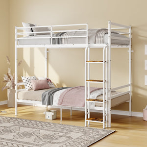 English Elm Bunk Beds Twin Over Metal Frame with Guardrails and Slats for Teens or Adults W3752P464300