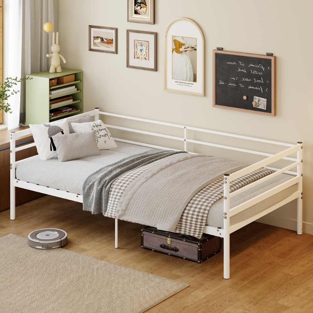 English Elm Metal Bunk Bed Powder Coated Steel Frame Twin Sleeper for Kids Teens and Adults White - B W3752P464557