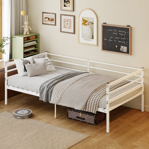 English Elm Metal Bunk Bed Powder Coated Steel Frame Twin Sleeper for Kids Teens and Adults White - B W3752P464557