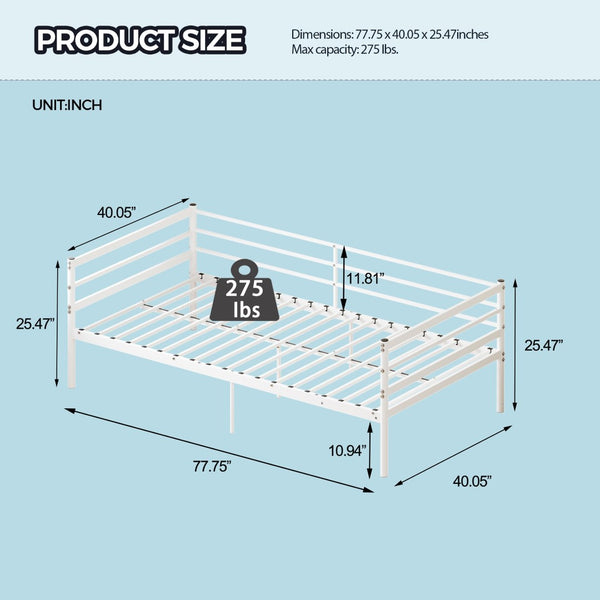 English Elm Metal Bunk Bed Powder Coated Steel Frame Twin Sleeper for Kids Teens and Adults White - B W3752P464557