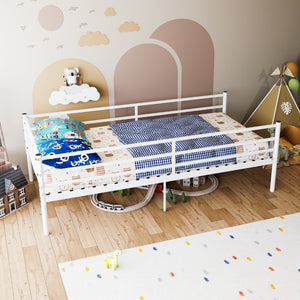English Elm Metal Bunk Bed Powder Coated Steel Frame Twin Sleeper for Kids Teens and Adults White - A W3752P464562