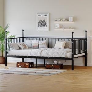 English Elm Metal Twin Over Bunk Bed Powder Coated Frame for Dormitory or Shared Room Black W3752P464702