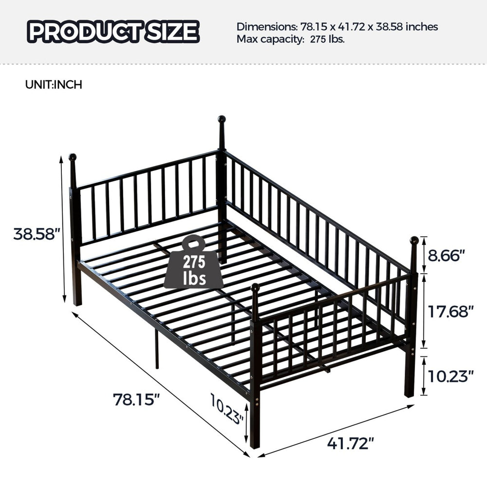 English Elm Metal Twin Over Bunk Bed Powder Coated Frame for Dormitory or Shared Room Black W3752P464702