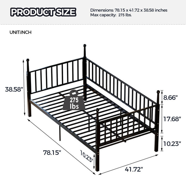 English Elm Metal Twin Over Bunk Bed Powder Coated Frame for Dormitory or Shared Room Black W3752P464702
