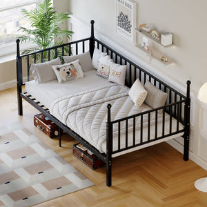 English Elm Metal Twin Over Bunk Bed Powder Coated Frame for Dormitory or Shared Room Black W3752P464702