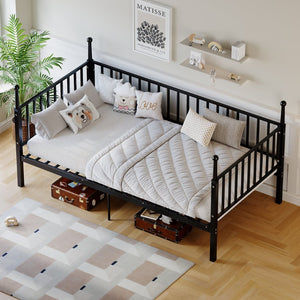 English Elm Metal Twin Over Bunk Bed Powder Coated Frame for Dormitory or Shared Room Black W3752P464702