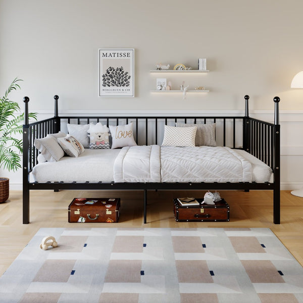 English Elm Metal Twin Over Bunk Bed Powder Coated Frame for Dormitory or Shared Room Black W3752P464702