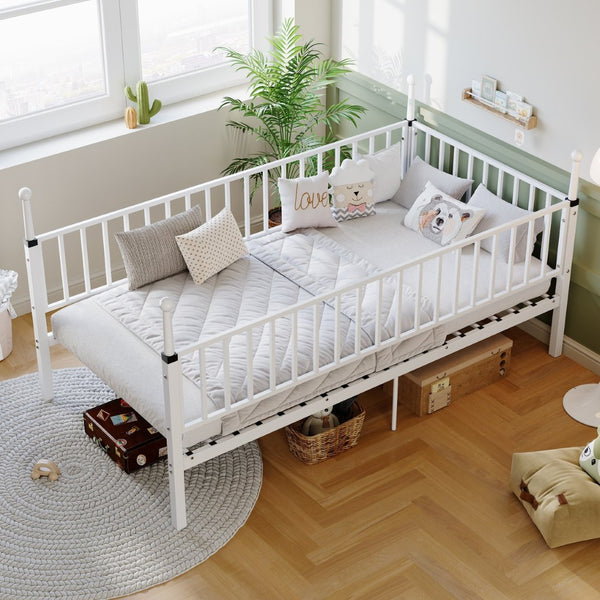 English Elm Metal Twin Over Bunk Bed Powder Coated Frame for Dormitory or Shared Room White W3752P464704