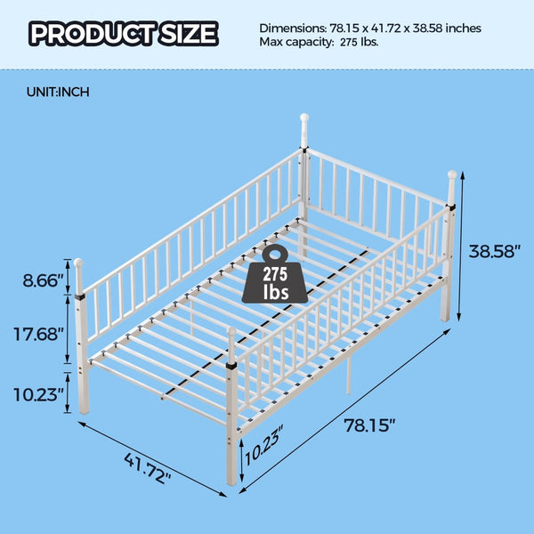 English Elm Metal Twin Over Bunk Bed Powder Coated Frame for Dormitory or Shared Room White W3752P464704