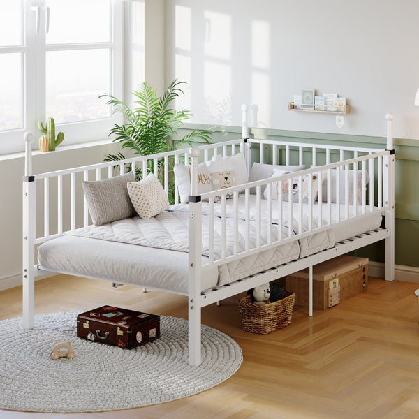 English Elm Metal Twin Over Bunk Bed Powder Coated Frame for Dormitory or Shared Room White W3752P464704