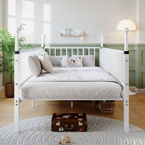 English Elm Metal Twin Over Bunk Bed Powder Coated Frame for Dormitory or Shared Room White W3752P464704